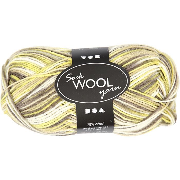 Lana per Calze, L: 200 M, verde, giallo, 50 g/ 1 gom.