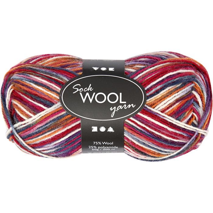 Lana per Calze, L: 200 M, armonia blu/rosso, 50 g/ 1 gom.