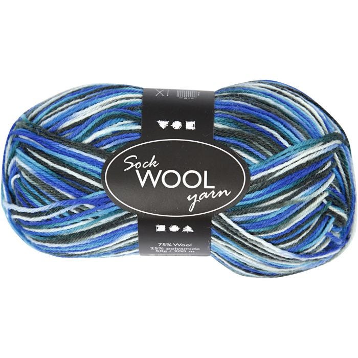Lana per Calze, L: 200 M, armonia blu/turchese, 50 g/ 1 gom.
