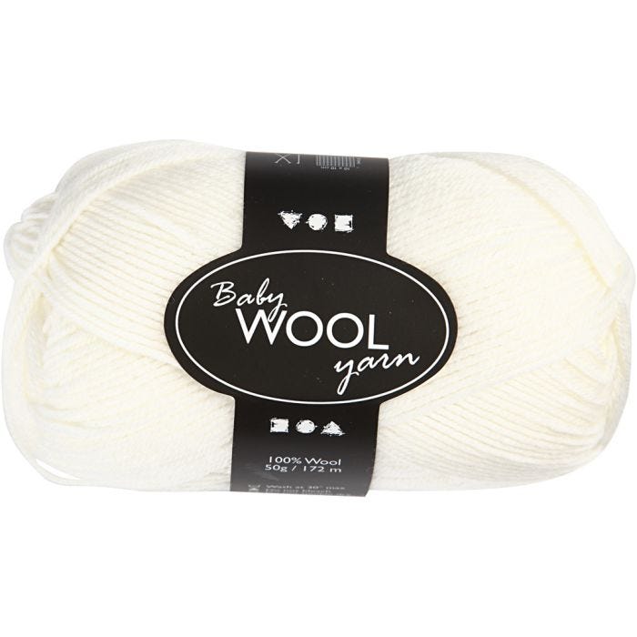 Filato Baby, L: 172 M, bianco, 50 g/ 1 gom.