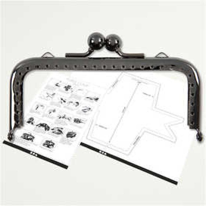 Kit chiusura per borsetta, 10 cm, grigio scuro metallico, 1 pz