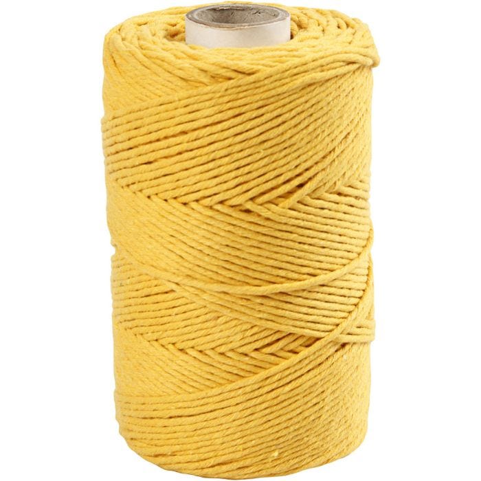 Corda per Macramé, L: 198 M, diam 2 mm, giallo, 330 g/ 1 rot.