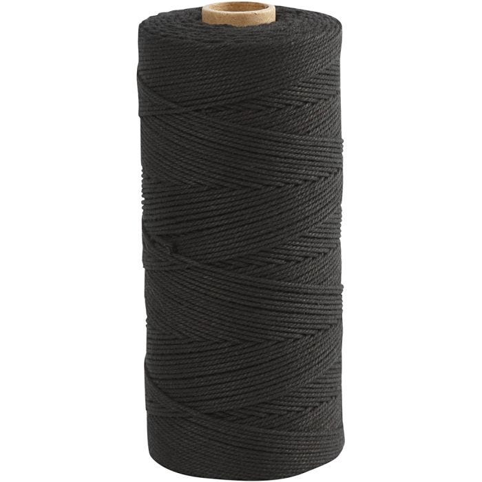 Corda in poliestere, L: 315 M, spess. 1 mm, Qualità sottile 12/12, nero, 220 g/ 1 gom.