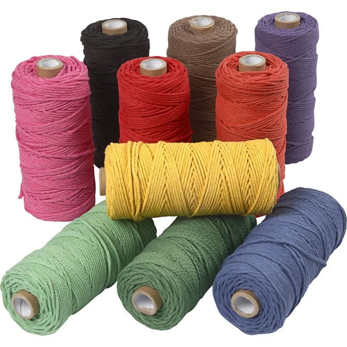 Corda in poliestere, L: 100 M, spess. 2 mm, Qualità spessa 12/36, colori forti, 10x225 g/ 1 conf.