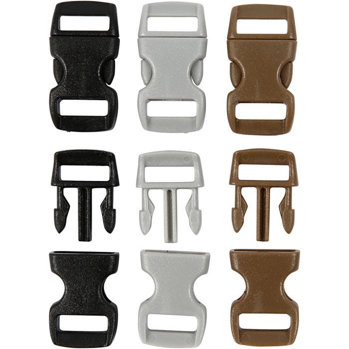 Click Clasp, L: 29 mm, L: 15 mm, misura buco 3x11 mm, nero, marrone, grigio, 100 pz/ 1 conf.