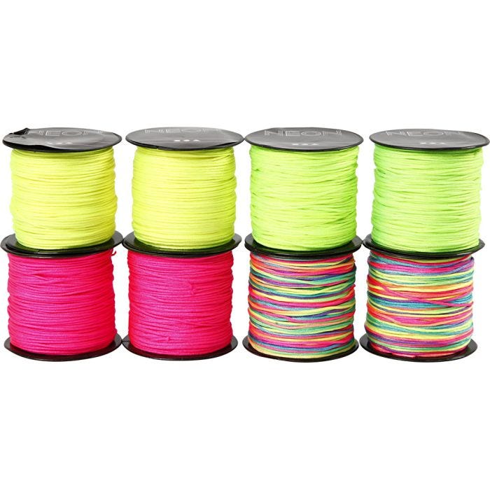 Corda di Nylon, spess. 1 mm, verde neon, neon pink, giallo neon, neonmix, 8x28 m/ 1 conf.