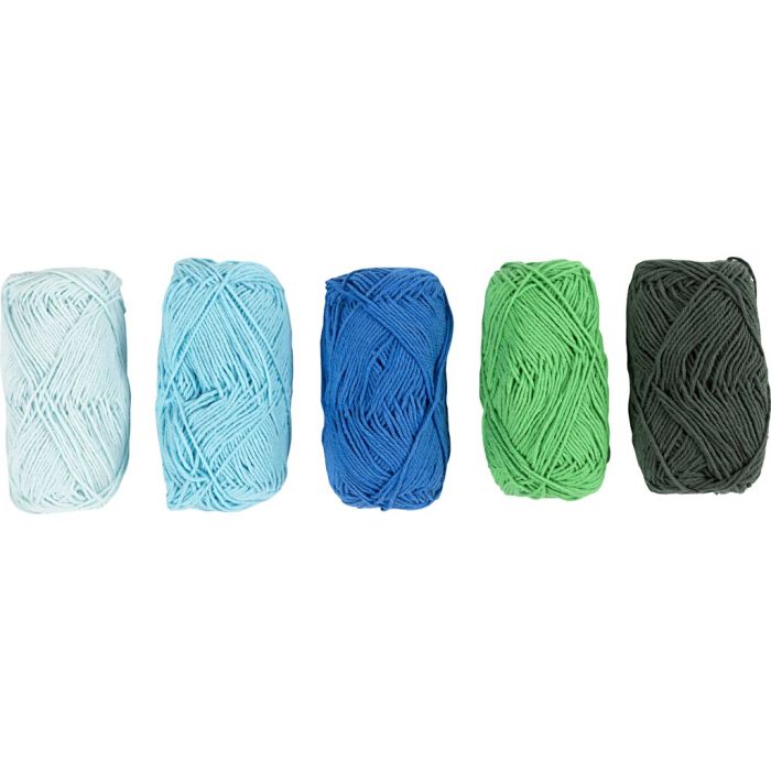 Filato di cotone, dim. 8/4, L: 5x50 M, armonia blu/verde, 5x20 g/ 1 conf.
