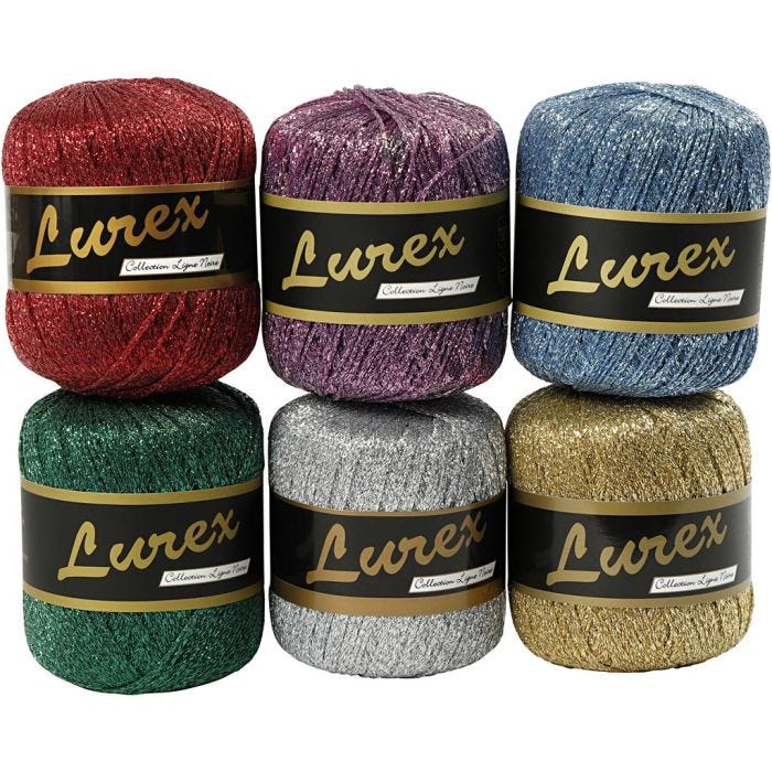 Filo in Lurex, L: 160 M, colori asst., 6x25 g/ 1 conf.