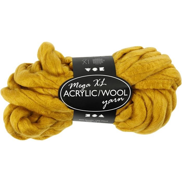 Filato Spesso Chunky in Lana/Acrilico, L: 15 M, misura mega, giallo scuro, 300 g/ 1 gom.