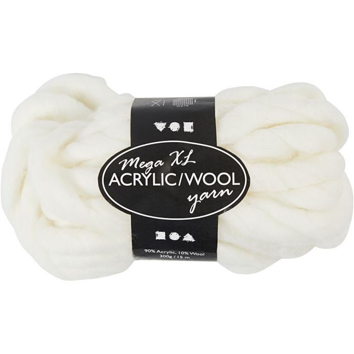Filato Spesso Chunky in Lana/Acrilico, 15 M, mega, avorio, 300g/ 1 gom.