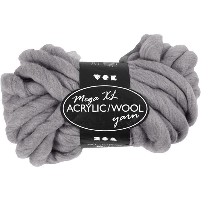 Filato Spesso Chunky in Lana/Acrilico, L: 15 M, misura mega, grigio, 300 g/ 1 gom.