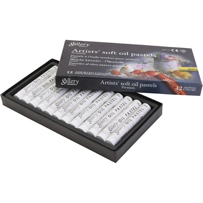 Pastelli a olio Gallery, L: 7 cm, diam 11 mm, spess. 11 mm, bianco, 12 pz/ 1 conf.
