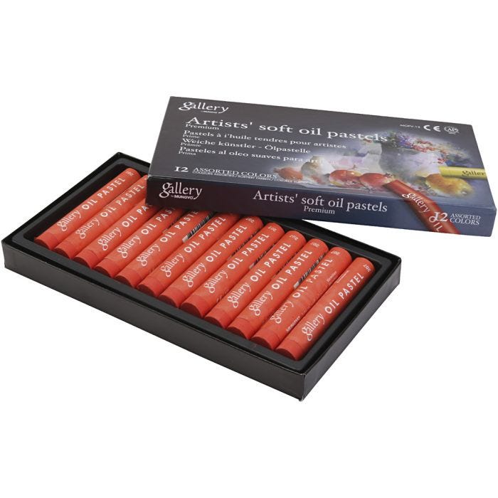 Pastelli a olio Gallery, L: 7 cm, diam 11 mm, spess. 11 mm, vermilion, 12 pz/ 1 conf.