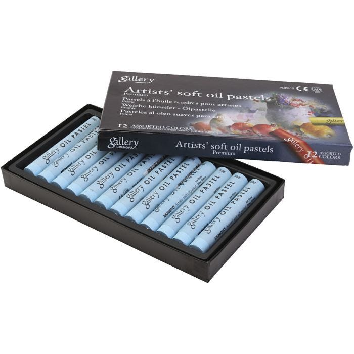 Pastelli a olio Gallery, L: 7 cm, diam 11 mm, spess. 11 mm, blu ghiaccio, 12 pz/ 1 conf.