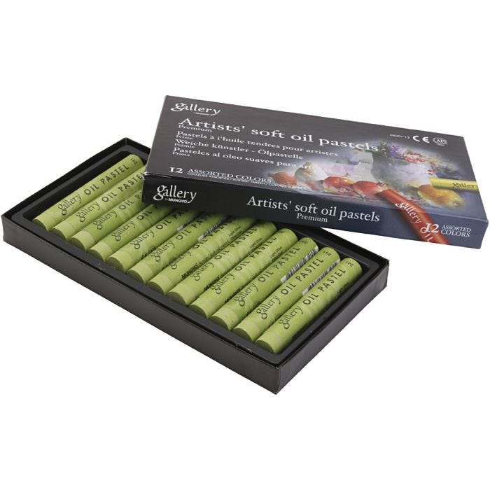 Pastelli a olio Gallery, L: 7 cm, diam 11 mm, spess. 11 mm, oliva, 12 pz/ 1 conf.