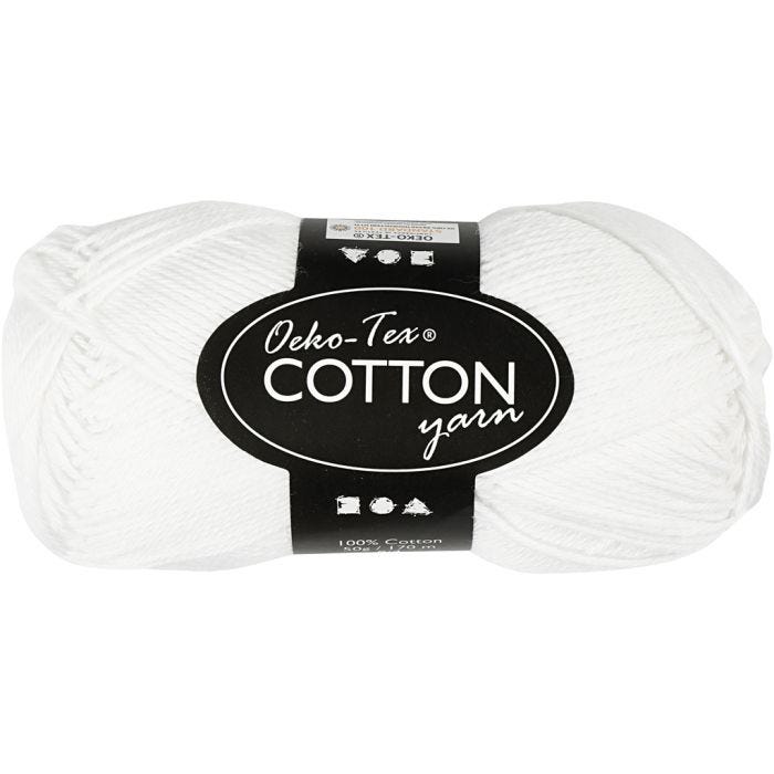 Filato in cotone, 8/4, L: 170 M, bianco, 50g/ 1 gom.