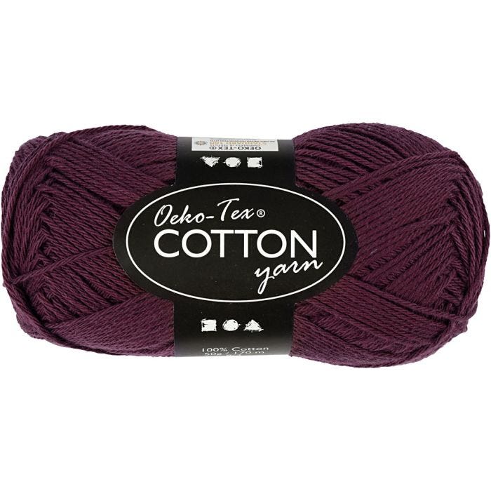 Filato di cotone, dim. 8/4, L: 170 M, prugna, 50 g/ 1 gom.