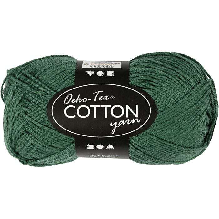 Filato di cotone, dim. 8/4, L: 170 M, verde scuro, 50 g/ 1 gom.