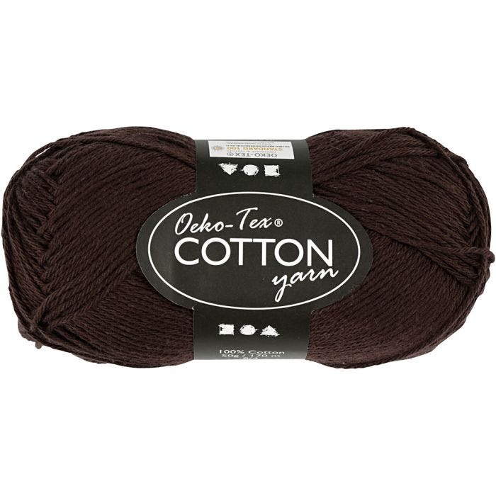 Filato di cotone, dim. 8/4, L: 170 M, marrone scuro, 50 g/ 1 gom.