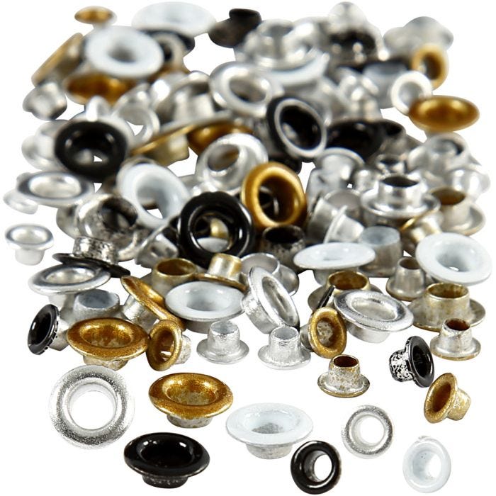 Occhielli, H: 2,9+3,15 mm, diam 5+8 mm, misura buco 3,2+4,8 mm, 120 pz/ 1 conf.