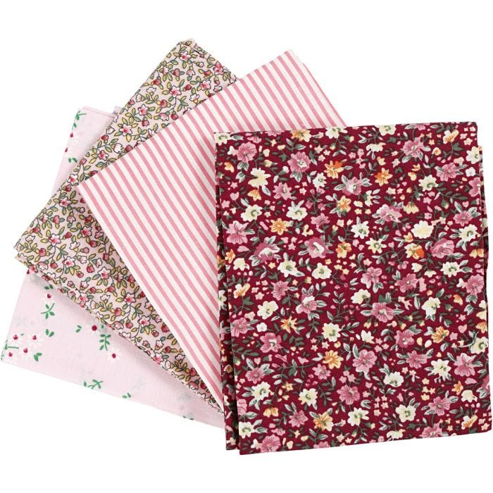 Tessuto per Patchwork, misura 45x55 cm, 100 g, rosato, 4 pz/ 1 pacch.