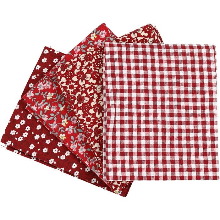 Tessuto per Patchwork, misura 45x55 cm, 100 g, rosso, 4 pz/ 1 pacch.