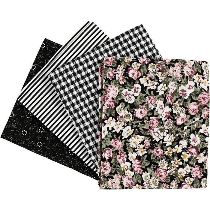 Tessuto per Patchwork, misura 45x55 cm, 100 g, nero, 4 pz/ 1 pacch.
