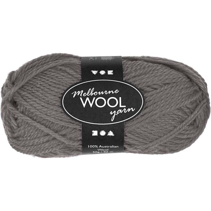 Filato di lana Melbourne, L: 92 M, grigio, 50 g/ 1 gom.