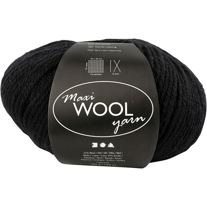 Filato, L: 125 M, nero, 100 g/ 1 gom.