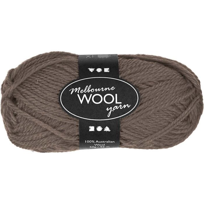 Filato di lana Melbourne, L: 92 M, grigio marrone, 50 g/ 1 gom.