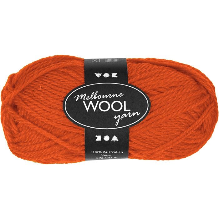 Filato di lana Melbourne, L: 92 M, arancio, 50 g/ 1 gom.
