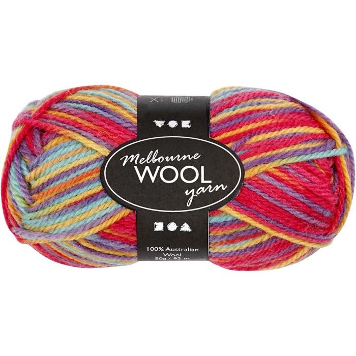 Filato di lana Melbourne, L: 92 M, multicolore, 50 g/ 1 gom.