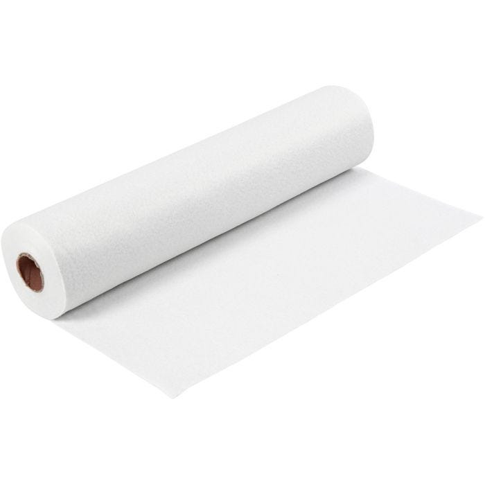 Feltro artigianale, L: 45 cm, spess. 1,5 mm, 180-200 g, bianco, 5 m/ 1 rot.