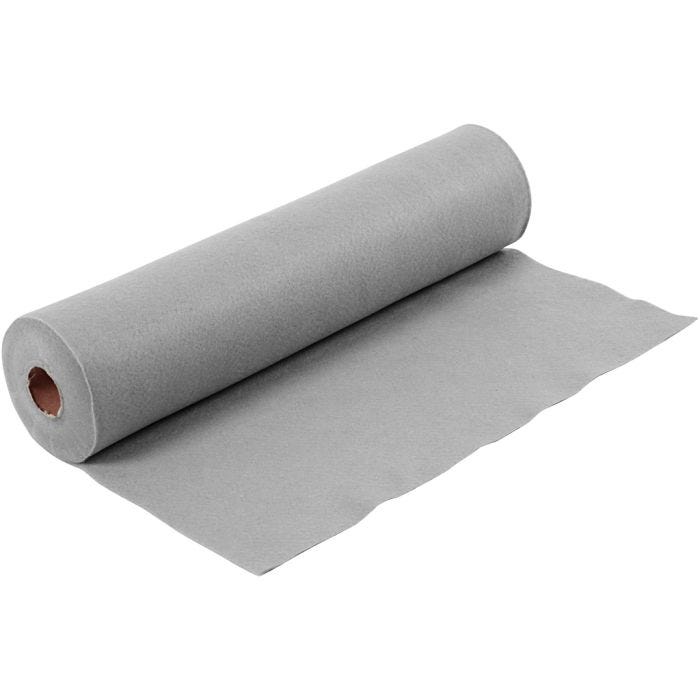 Feltro artigianale, L: 45 cm, spess. 1,5 mm, 180-200 g, grigio, 5 m/ 1 rot.