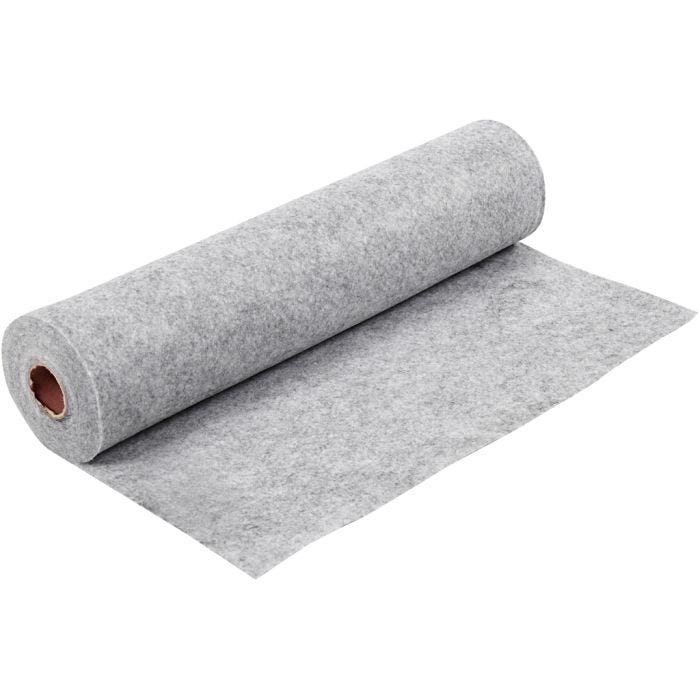 Feltro artigianale, L: 45 cm, spess. 1,5 mm, ruvido, 180-200 g, grigio, 5 m/ 1 rot.