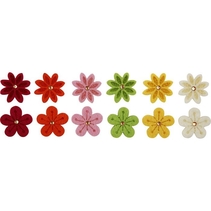 Fiori di feltro, diam 30 mm, spess. 2,5 mm, 12 pz/ 1 conf.