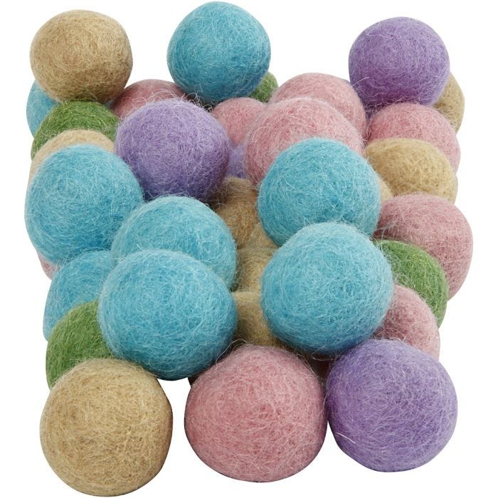 Palle di feltro, diam 20 mm, colori pastello, 64 pz/ 1 conf.