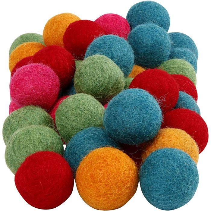 Palle di feltro, diam 20 mm, colori forti, 64 pz/ 1 conf.