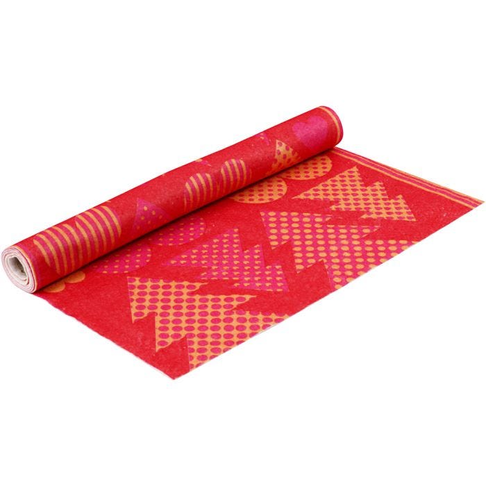 Feltro a motivi, L: 45 cm, spess. 1,5 mm, 180-200 g, arancio, rosso, 1 m/ 1 rot.