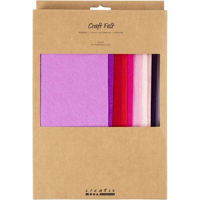 Feltro artigianale, A4, foglio 210x297 mm, spess. 2 mm, armonia viola/rosa, 10 pz/ 1 conf.