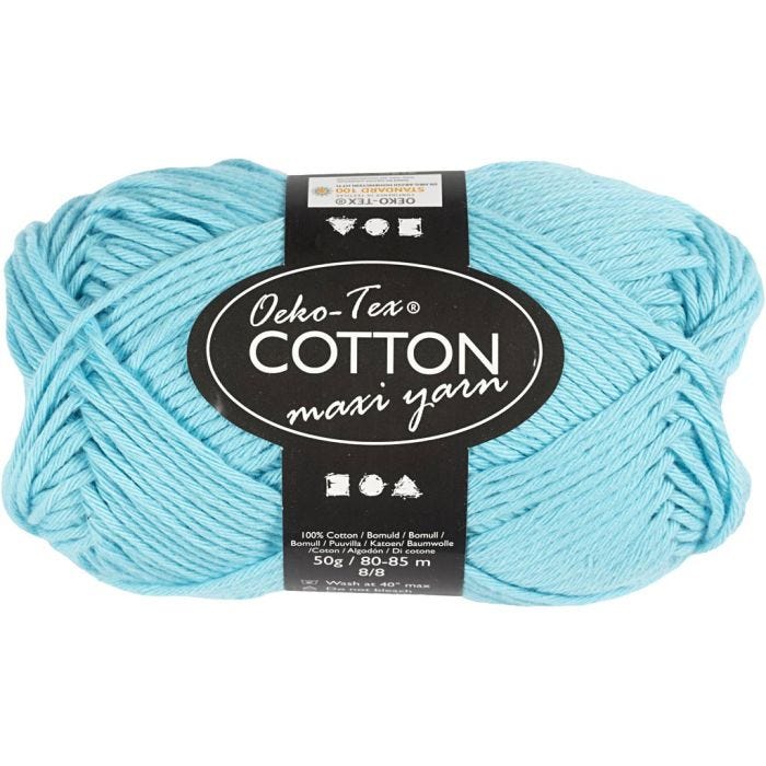 Filato in cotone, dim. 8/8, L: 80-85 M, turchese, 50 g/ 1 gom.