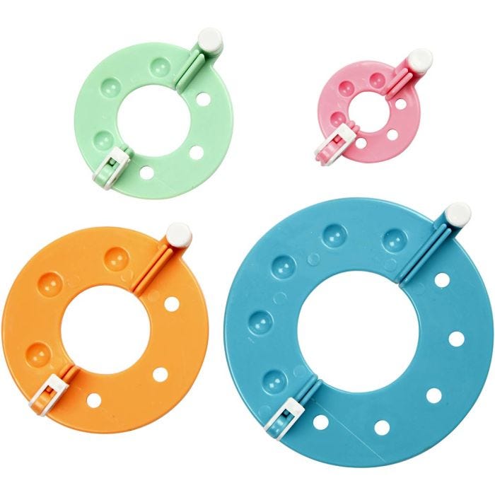 Utensile per pom-pom, diam 3,5+5,5+7+9 cm, 4 pz/ 1 set