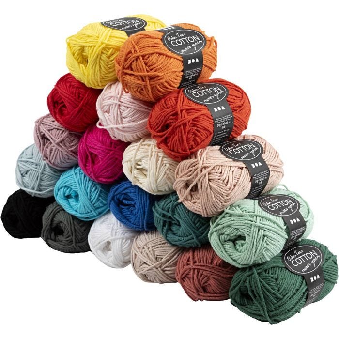 Filato in cotone, L: 80-85 M, colori asst., 20x50 g/ 1 conf.