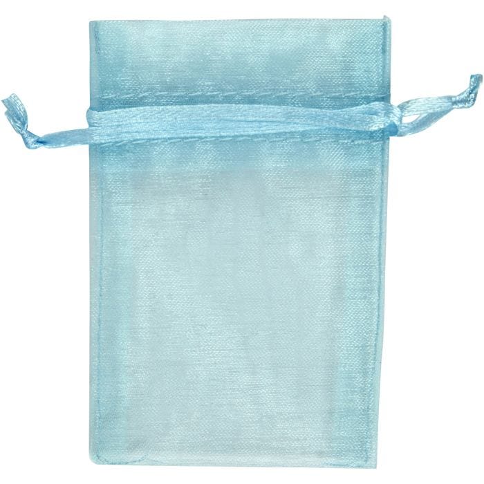Sacchettini in organza, misura 7x10 cm, azzurro, 10 pz/ 1 conf.