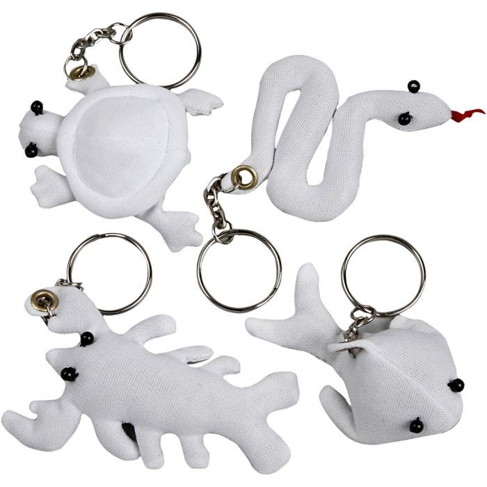 Figure di stoffa con anello portachiavi, misura 4-8 cm, bianco, 4 pz/ 1 conf.