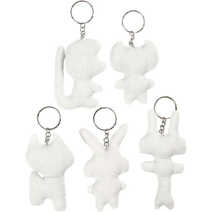 Figure di stoffa con anello portachiavi, H: 6-10 cm, 5 pz/ 1 conf.