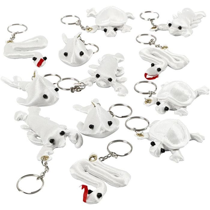 Figure di stoffa con anello portachiavi, misura 4-8 cm, bianco, 4x3 pz/ 1 conf.
