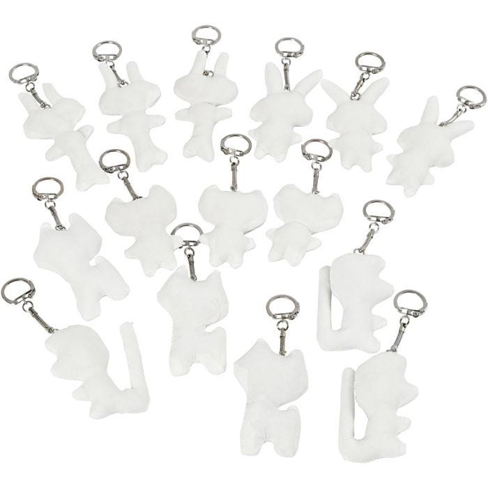 Figure di stoffa con anello portachiavi, misura 6-10 cm, bianco, 15 pz/ 1 conf.