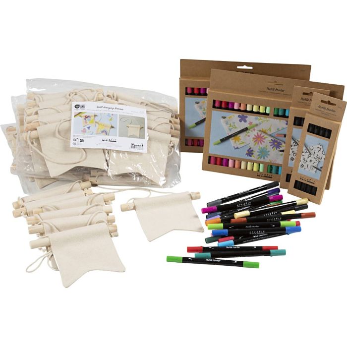 Kit fai da te gruppo dipingi il tuo striscione, misura 10,5x12 cm, ampiezza tratto 2,3+3,6 mm, colori asst., 60 pz/ 1 conf.