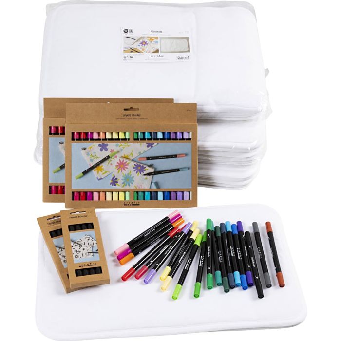 Kit fai da te gruppo tovagliette da dipingere, misura 30x45 cm, ampiezza tratto 2,3+3,6 mm, colori asst., 30 pz/ 1 conf.